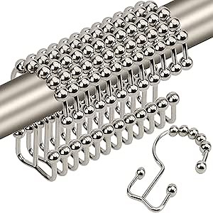Shower Curtain Hooks,Sturdy Stainless Steel Double Sided Shower Hooks Rings for Bathroom Shower Curtain Rods Curtains Set of 12 Hooks - Nickel