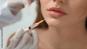 Woman getting lip injection from a nurse Ideal for medicalcosmetic projects. Concept Lip Augmentation, Cosmetic Procedures, Beauty Enhancement, Medical Aesthetics, Nurse-Patient Interaction