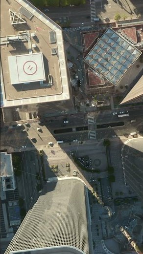 Skyscraper Canyon of Downtown Los Angeles, Epic Aerial Birds Eye Overhead Top Down View of Main