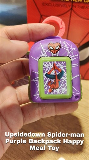 UNBOXED! McDonald's Upside Down Spider-man Purple Backpack Happy Meal Toy Bag Charm and Web Launcher
