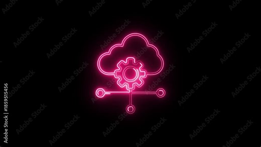 Cloud Settings Icon Animation with Glowing Lines on Black Background