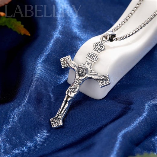 925 Sterling Silver Jesus Cross Necklace, Handmade Silver Crucifix Pendant, Catholic Jewelry Protection Charm, Christmas Gift for Men Women - Etsy