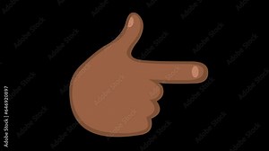 video animation hand cartoon brown, moving and pointing finger index. On a transparent background with zero alpha channel