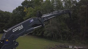 The Copma Grapplesaw Truck - COPMA 450.6J4 knuckleboom crane w/ a Mecanil SG280 grapplesaw (25" saw bar) and 100 feet of reach. Source: Knuckleboom Trader | Forestry Equipment in Action