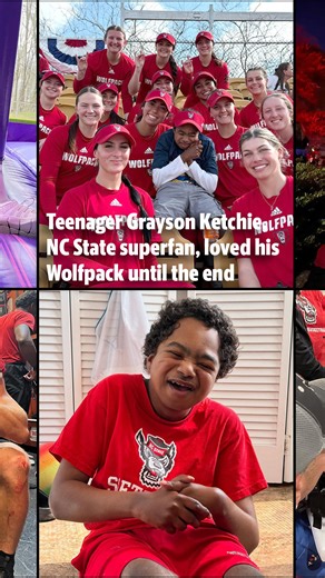Teenager Grayson Ketchie, NC State superfan, loved his Wolfpack until the end. Grayson, who developed a lasting friendship with Ms. Wuf from the age of 3, died this week at 14, after battling chronic pneumonia. 🎥: Ethan Hyman Read his story at: https://www.newsobserver.com/sports/college/acc/nc-state/article314662973.html NC State Athletics NC State University #ncstatebasketball #wolfpack #ncstatefootball #SuperFans #davedoeren NC State Cheerleaders | The News & Observer