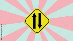 Animation of a two-way road traffic sign icon with a rotating background