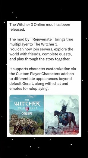 ‘The Witcher 3’ Online Mod Adds True Multiplayer, Character Customization, and Co-Op Quests