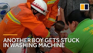 In the second incident this month, a Chinese boy got stuck in a washing machine