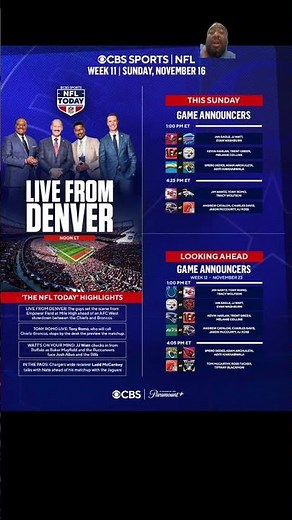 NFL schedule games for week 11 and week 12 on CBS ￼