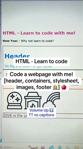 Learn to code from scratch with me! 🍎 Code this HTML webpage with me, from header, containers and images to footer 🍎 Learn how to structure a website page and add stylesheet 🍎 #learntocode #learncoding #html #webdesign #girlwhocodes