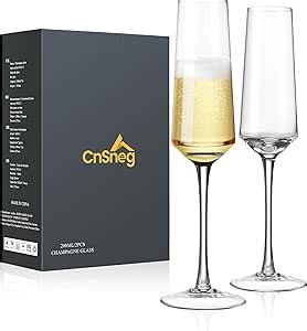 Crystal Champagne Flutes Glass Set of 2-7OZ Hand Blown Champagne Glasses with Long Stem, Premium Elegant Flutes for Prosecco, Sparkling Wine, Mimosas, Wedding, Christmas
