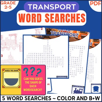 Transport Word Search Puzzles Land Air Water Public 2nd-5th Grade Fun Activities