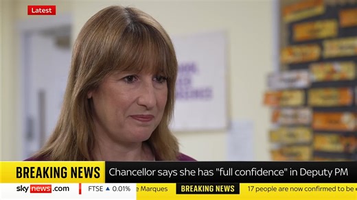 Chancellor Rachel Reeves says she has "full confidence" in Deputy PM Angela Rayner. She adds: "She has accepted that the right stamp duty wasn't paid - that was an error, that was a mistake." Latest ➡️ https://trib.al/KUIRjr7 📺 Sky 501, Virgin 602, Freeview 233 and YouTube | Sky News
