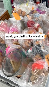 A full thrift cart of vintage Trolls! Would you take any home, or leave them behind? Shout it out in the comments! #trolldoll #thriftedtoys #thrifttoys #secondhandtoys #90skids #90stoys #thriftcolorfully #thriftkids #thriftedhomestyle #thriftersgonnathrift #reelschallenge #vintagetoycollector #vintagetoycollection #thriftcommunity | Mid Mod Marion