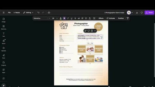 Photography Client Intake Form Template - Fully Customizable Canva Design, 2 Sizes - Etsy