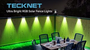 TECKNET Solar Fence Lights Outdoor 12 Pack, Warm White & 6 Colors & RGB, IP66 Waterproof LED Deck Light, Dusk to Dawn Fence Lights Solar for Wall, Railing, Step, Patio, Pool, Backyard, Outside