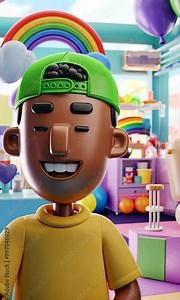 Joyful Cartoon Character Smiling in a Colorful and Playful 3D Illustration