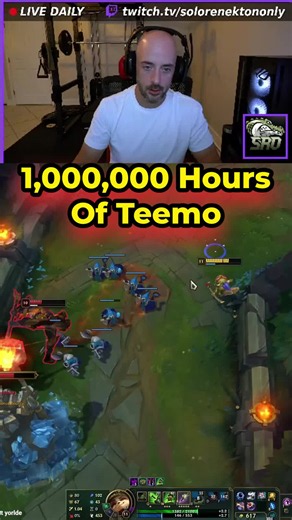 1,000,000 Hours of Teemo... 🧐😅 Watch Live Everyday Link in Bio... #leagueoflegends #solorenektononly #leagueoflegendsplays #leaguetiktok #leagueoflegendsmemes #leagueoflegend #leagueoflegendsriotgames #lolclips #fyp