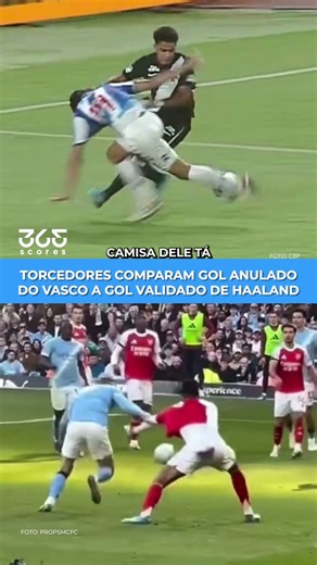Comparação de lance polêmico de gol anulado do Vasco com gol validado de Haaland