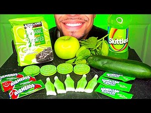 ASMR EATING ALL GREEN COLOR FOOD ONLY PARTY MUKBANG JERRY NO TALKING FOR 24 HOURS