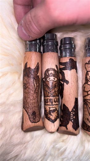 Arte Pirografata con Coltelli Opinel Unici