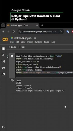 Belajar Python : Tipe Data Boolean & Float di Google Colab (Cepet & Mudah !) #pythontutorial 003