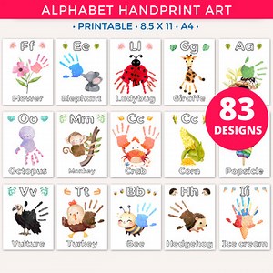 ABC A-Z Alphabet Handprint Craft Art, Handprint Memory Book, Printable Phonics