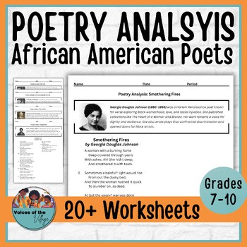 Poetry Analysis Worksheets | African American Poets | 20 Poems, Grades 8–12