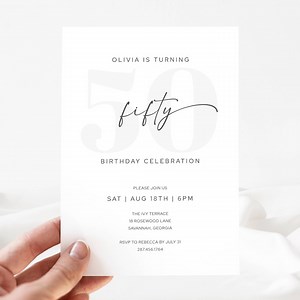 Minimal 50th Birthday Party Invite, 50th Birthday Invite Modern, Fifty Birthday Invite Editable Digital Template, LLP191 - Etsy