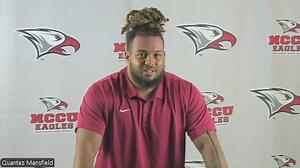 After an impressive victory at Campbell, NCCU Football head coach Trei Oliver addresses the media ahead of the home match up against Virginia-Lynchburgh, He's joined by offensive lineman A.C. McMoore and defensive lineman Quantez Mansfield. | North Carolina Central University Department of Athletics