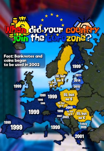 When did your country join the Eurozone? 💶🇪🇺 • #map #geography #mapping #euro #madridmaps