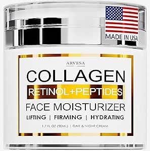 Retinol Cream for Face with Collagen Peptides - Anti Aging Wrinkle Cream for Women and Men - Day-Night Facial Moisturizer with Hyaluronic Acid - Tightening and Skin Firming - Neck & Décolleté
