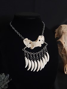 Coyote Tooth Necklace, Fang Necklace, Atlas Bone Necklace, Stainless Steel, Gothic, Witch Necklace, Wiccan, Viking, Goth, Satanic, Bone - Etsy