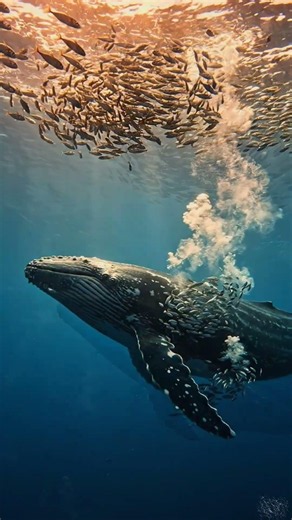 Gigantic Humpback Whale Beneath a Swarm of Millions of Sardines #deepsea #whaledocumentary