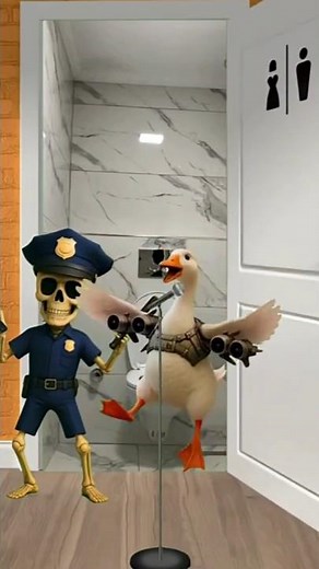 Goose Sings for Toilet 🚻😂 Skeleton Cop Says GO | Funny Meme Parody | USA Shorts.
