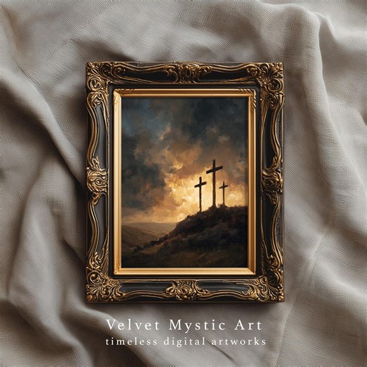 Crucifixion Artwork Printable, Christian Wall Art, Religious Landscape, Faith Wall Decor, Easter Christian Art , Digital Download - Etsy