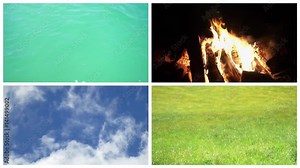 Earth water air fire, four classical elements elements concept - Video clips collage Stock Video