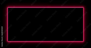 Neon pink frame on transparent background.Glowing pink border