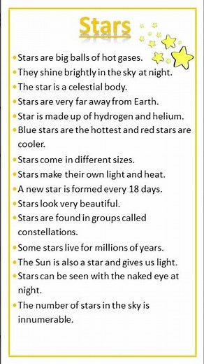 Essay on Stars #stars #star #essay #englishessay #easytolearnandwrite #moon #sky #night #essay #sun