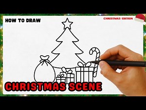 How to Draw a CHRISTMAS SCENE - EASY Step by Step Tutorial [Christmas Edition]