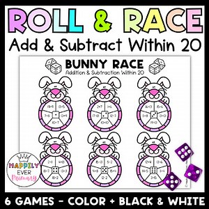 Spring Roll & Race Math Dice Games - Addition & Subtraction Within 20