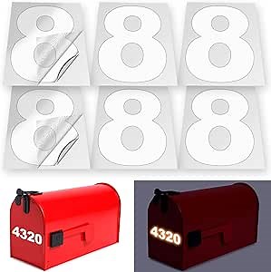 iSYFIX Reflective Vinyl Number 8 (Eight) Stickers - 6 Pack 2 inch Self Adhesive - Premium Decal Die Cut & Pre-Spaced for Mailbox, Signs, Door, Cars, Trucks, Home, Business, Address Number, Outdoor
