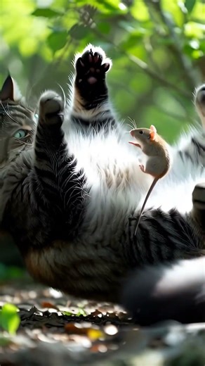 A live mouse showed up out of nowhere, totally surprising the cat