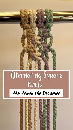 Revisiting the alternating square knots pattern; a common formation used in macrame projects It’s a relatively easy pattern to master and can be used to make a thin column with only 2 rows of square knots, or the number of square knots in each row can be increased to make the pattern wider 1. Tie a row a square knots 2. For the next row, tie the square knots in between those in the first row i.e. use the 2 closest cords from each square knot above to tie the new square knot 3. Repeat Have you us