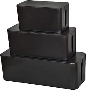 Large Cable Management Box and Power Strip Box Under Desk (Black Set of 3)