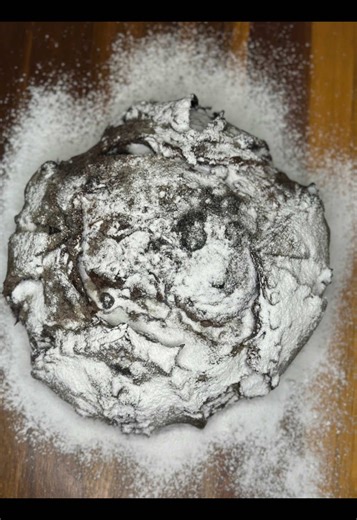 Hot Chocolate loaf exploded in the oven. It was incredible but also incredibly ugly. I haddd to cover it in powdered sugar. Best part….I couldn’t find any so I ground my own! 🤣🙈 #hotchocolate #sourdoughbread #sourdough #foodtok #sourdoughstarter
