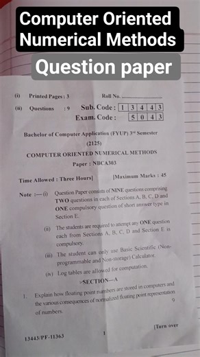 Computer Oriented Numerical Methods| Question Paper| BCA - 3rd semester| NEP #panjabuniversity