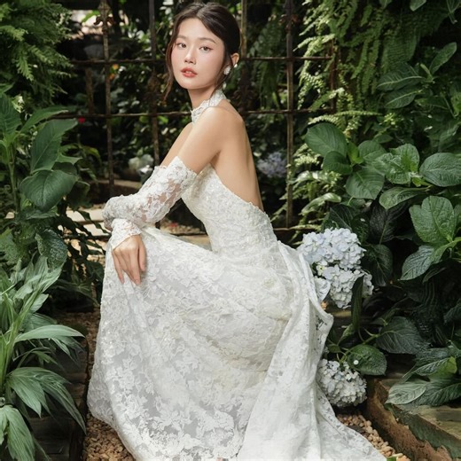 Handmade Halter Lace Wedding Dress With Detachable Sleeves - Open Back Bridal Gown - Etsy Canada