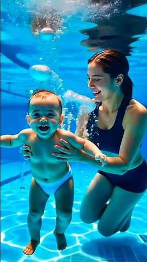 "Baby’s First Dive! 🏊✨ Watch This Adorable Swimming Lesson in 4K!"