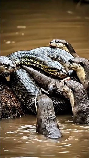 The Unbelievable Moment Otters Hunted a Giant Anaconda #otters #animalbehaviour